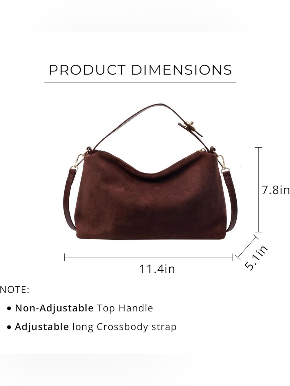 Women's Brown Faux Suede Hobo Bag - Classic Shoulder Style - Picture 7 of 12